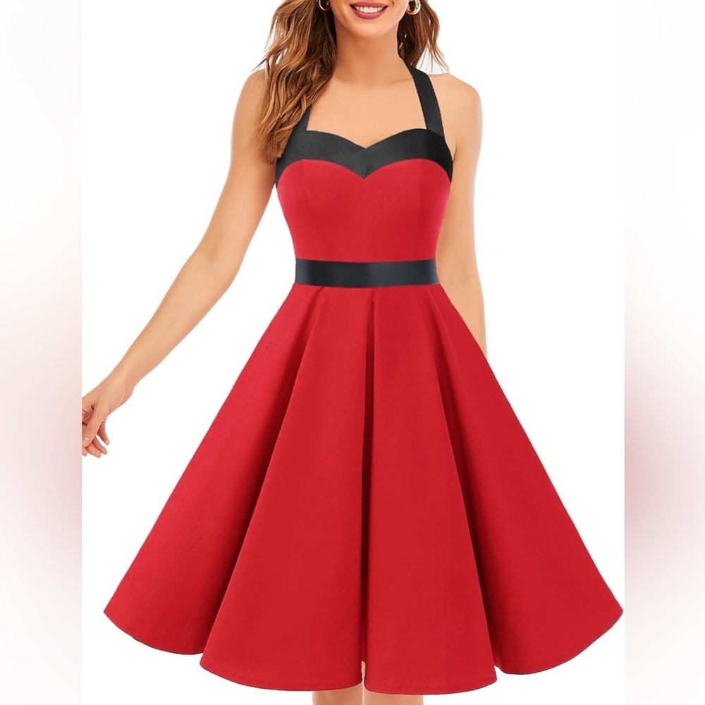 Burgundy Sweetheart Halter Swing Dress